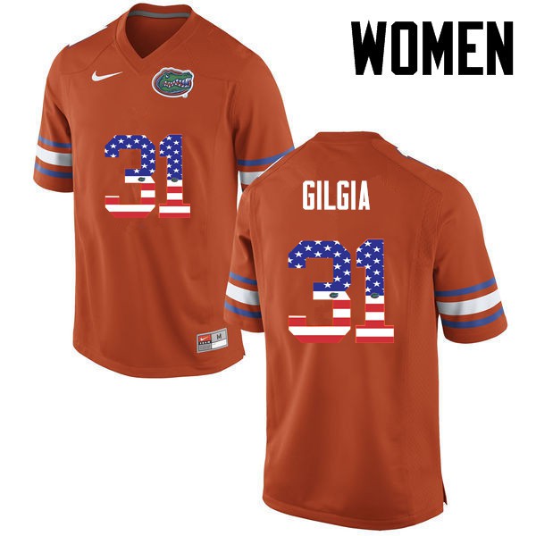 Florida Gators Women #31 Anthony Gigla College Football USA Flag Fashion Orange